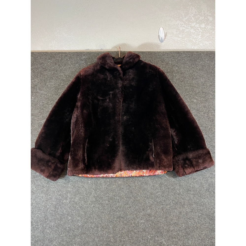 VTG 50s Mouton lamb Fur Chicago Jacket Womens Medium Floral Lining Union Label